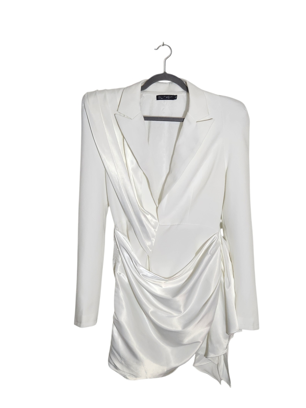 Blithe Avant Garde White Satin Blazer Mini Cocktail Dress Size Large